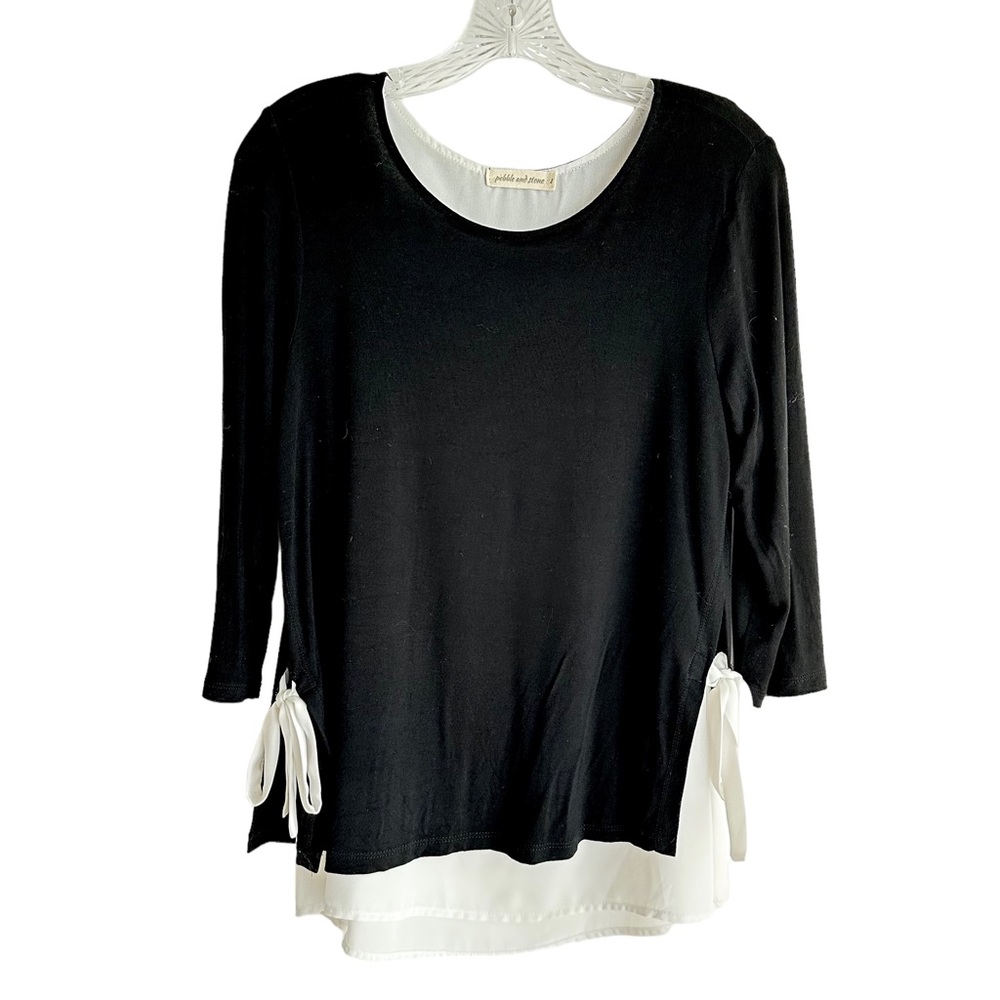 Anthropologie Pebble and Stone Black Long Sleeve Layered Tunic Top Size Small